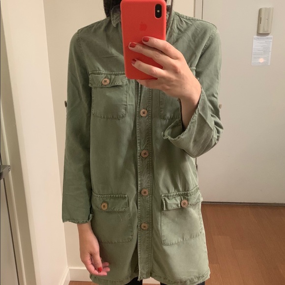 Mango Army Green Button Down Shirt Dress - Picture 3 of 8